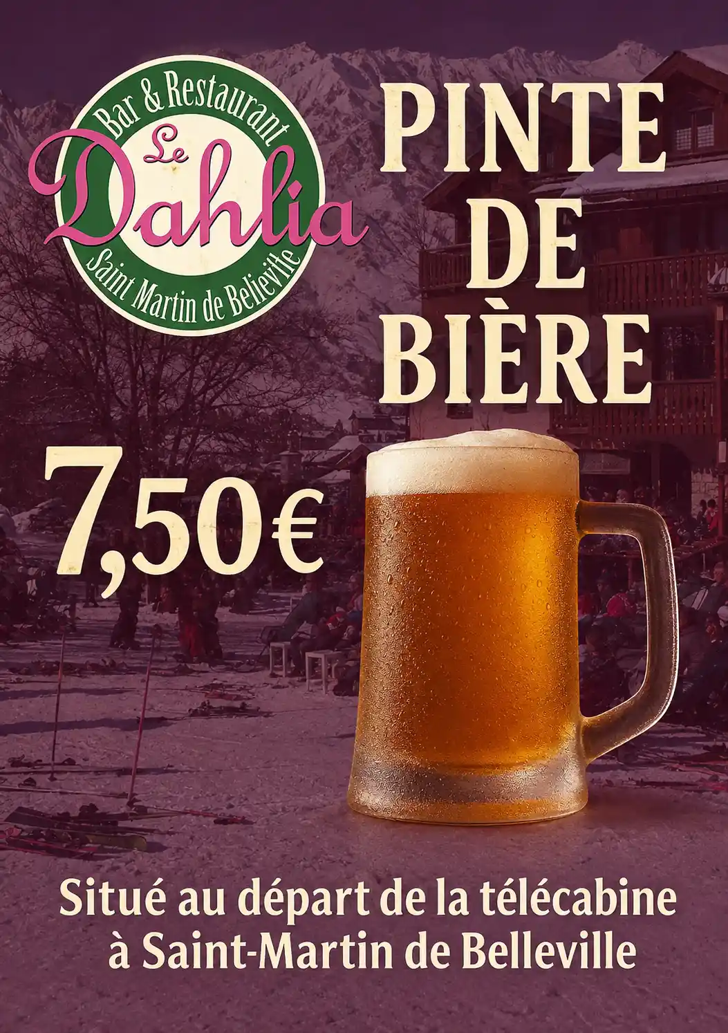 Cold pint of beer at Le Dahlia, perfect après-ski drink in Saint Martin de Belleville